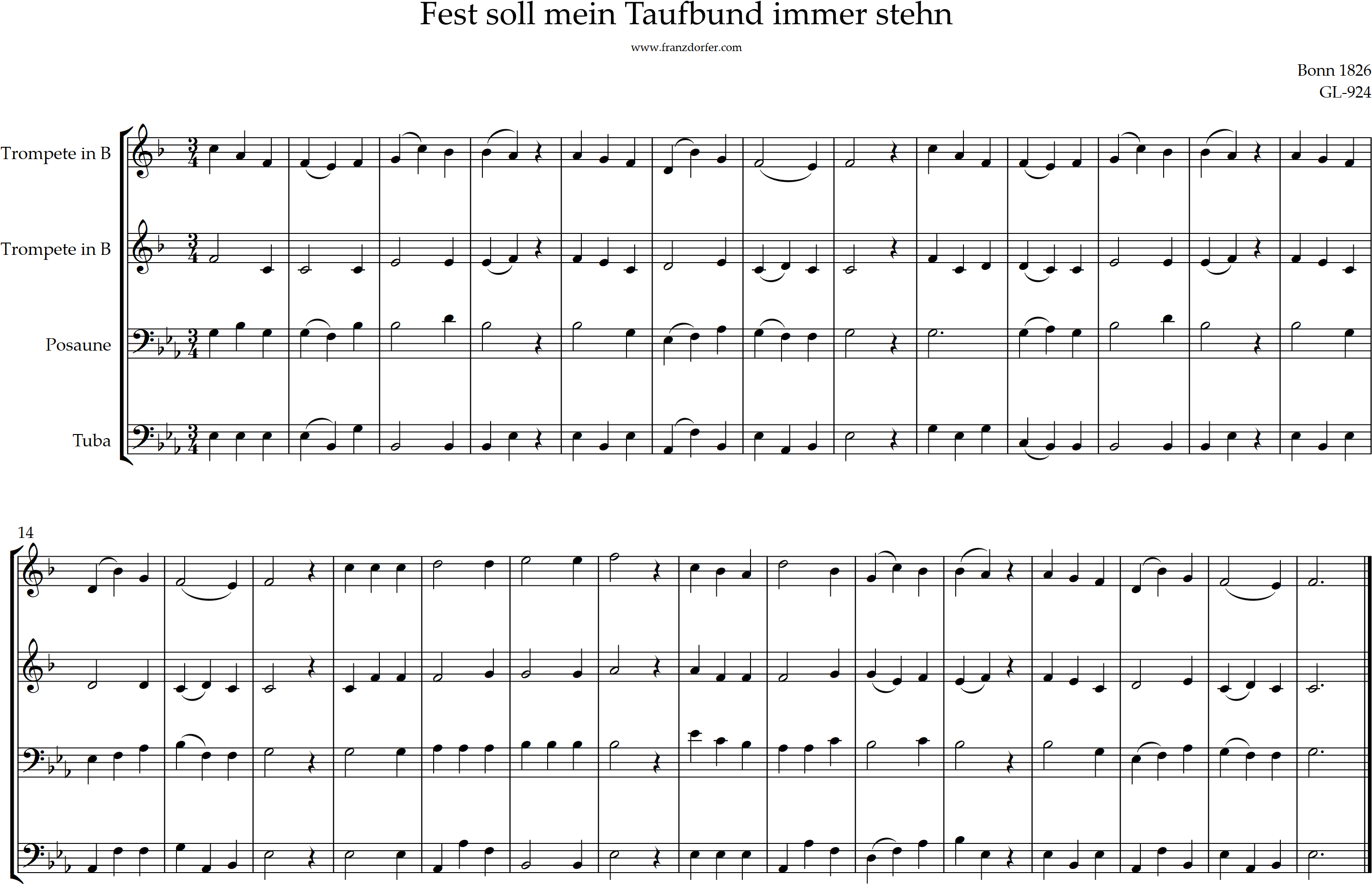Blechbläserquartett, Fest soll mein taufbund immer stehn,